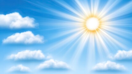 Wall Mural - a bright blue sky with soft, white clouds illuminated by the shining sun, creating a serene and upli