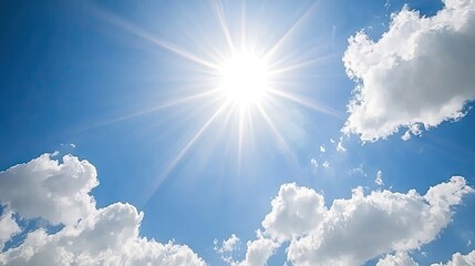 Wall Mural - a bright blue sky with soft, white clouds illuminated by the shining sun, creating a serene and upli