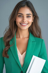 Wall Mural - young indian business woman holding documents file