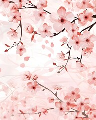 Canvas Print - Delicate Cherry Blossom Floral Pattern with Soft Pink Flowers and Swirling Branches