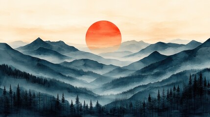 Sticker - Watercolor Mountain Sunset