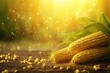 © Nia™ - Corn cobs with corn plantation field background - generative ai