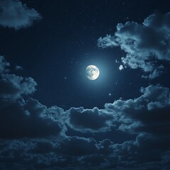 moonlight illuminates a dark sky, casting a silvery glow on the full moon as it hangs above the vast