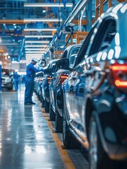 Poster - Workers install and inspect interior components of vehicles on the factory floor, ensuring quality and precision during production. Generative AI