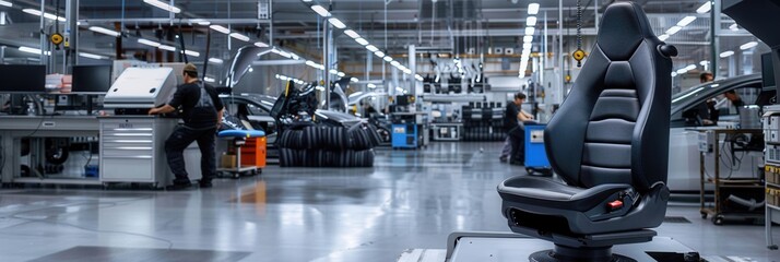 Leinwandbilder - Workers are focused on installing and checking car interiors, ensuring quality on the factory floor during production. Generative AI