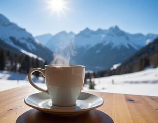 Wall Mural - cup of coffee on the snow