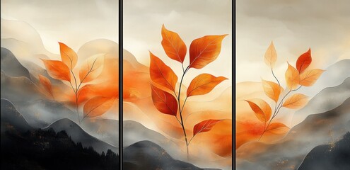 Poster - Autumnal Mountainscape with Golden Leaves