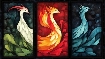 Poster - Three Mythical Birds in a Triptych