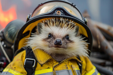Wall Mural - cute animal in fireman costume generative ai