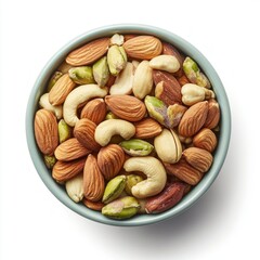 Canvas Print - A vibrant bowl filled with mixed nuts. Enjoy the delicious flavors of almonds, cashews, and pistachios. Perfect for snacking or healthy recipe ingredients. Bright and inviting. AI