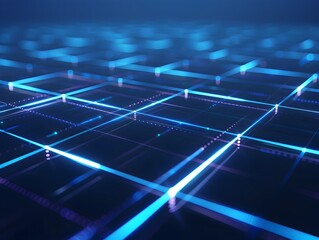 Poster - Sleek Futuristic Grid Pattern with Glowing Blue Lines for Digital Products and Tech Devices Mock up