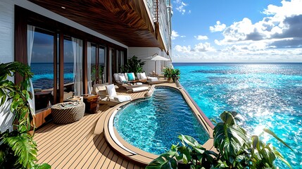 Luxury Private Balcony Pool with Ocean View on Cruise Ship