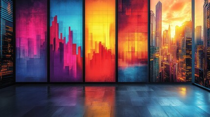 Sticker - Cityscape Window with Colorful Panels