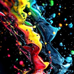 Wall Mural - a vibrant splash of colored liquid creates a lively scene. this abstract image showcases a rainbow o