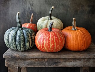 Canvas Print - Decorative pumpkins displayed on rustic wooden table