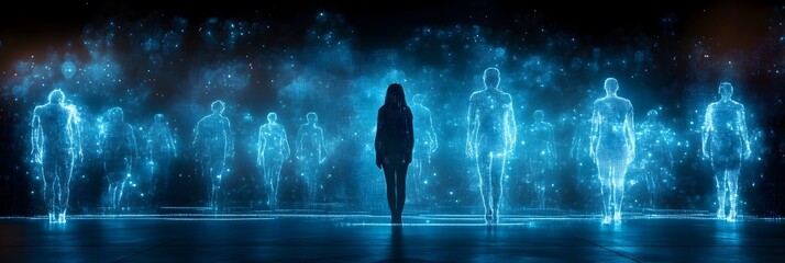 Poster - Conceptual of AI-powered human control and manipulation through integrated sensor networks and advanced technology. The image depicts a futuristic.