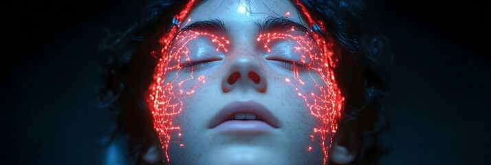 Fototapete - Futuristic concept depicting the control of humans through advanced neuromodulation devices and intelligence technology.