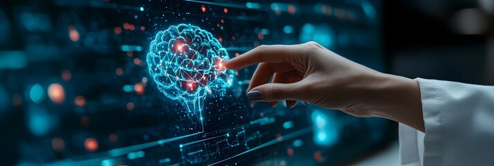 Aufkleber - Futuristic digital brain concept with glowing neurons and connections,representing intelligence,neuroscience research,and innovative technology.