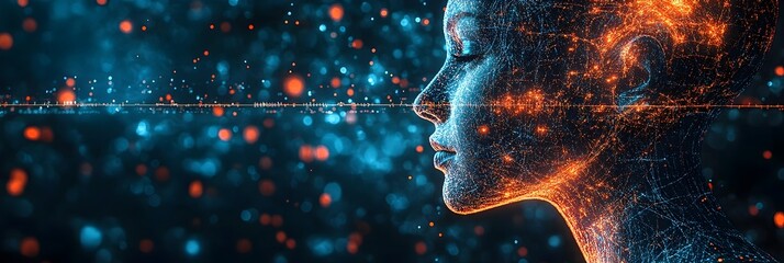 Leinwandbilder - Glowing Digital Visualization of Intelligence and Technology Concept. Abstract futuristic background with illuminated particles,networks.