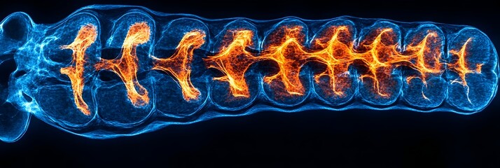 Leinwandbilder - Magnified X-Ray View of Spinal Column Showing Detailed Nervous System Structure - Intricate Biological Anatomy for Medical Research,Science,and Technology Concepts