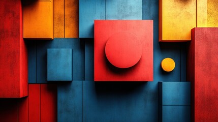 Wall Mural - Abstract Geometric Shapes in Red, Blue, and Yellow