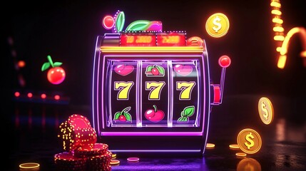 Illuminated Modern Slot Machine with Bright Lights