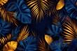 © Purichaya - Vibrant tropical leaves in shades of blue and gold, creating a dynamic and luxurious feel, perfect for backgrounds.