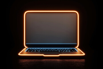 Poster - Laptop with neon outlines and glowing keyboard against a dark background, creating a futuristic and high-tech appearance.