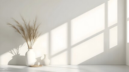 Wall Mural - Bright Minimalist White Background with Soft Shadows for Home Decor and Product Presentation