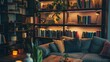 © VK Studio - Cozy and inviting home library with shelves of books and soft lighting, offering a perfect nook for relaxation and reading.