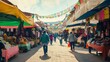 © VK Studio - A bustling traditional market fills with color and life under vibrant flags, showcasing cultural richness and community spirit.
