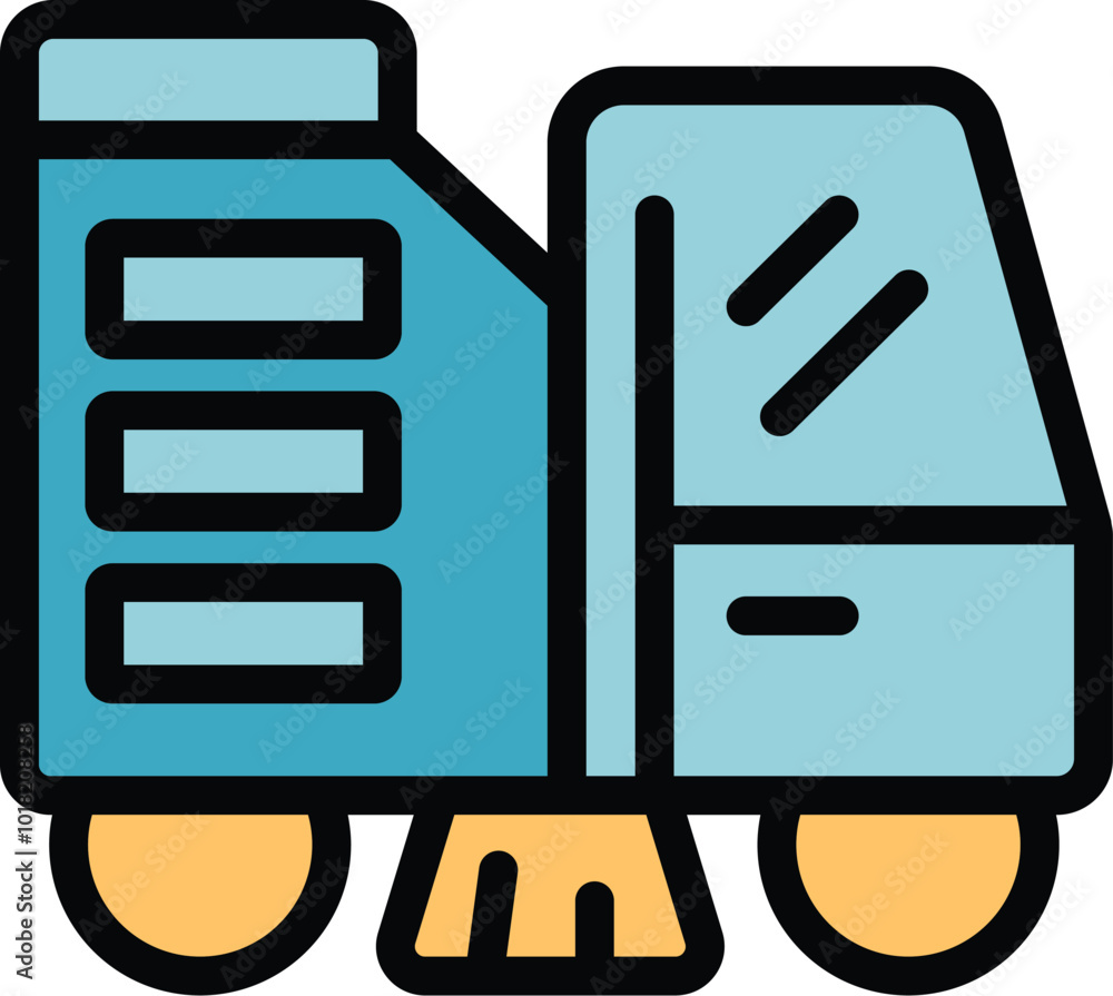 Cartoon style icon of a street sweeper truck cleaning a road using ...