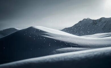 Winter background with heavy snow. Abstract snow with trees and snowdrifts. Sunny, frosty day.