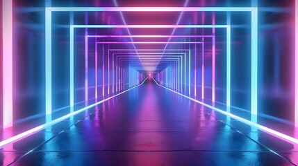 Poster - Pulsating Neon Tunnel of Futuristic Lights and Patterns for Product Concept Display