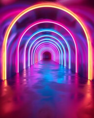 Poster - Vibrant Neon Spiral Tunnel for Eye Catching Product Presentations and Concepts