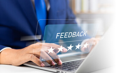 Wall Mural - online application customer review and satisfaction feedback concept, clients rating service experie
