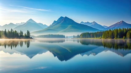 Sticker - Minimalist serene mountain landscape with reflective lake