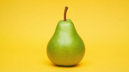 Wall Mural - Fresh green pear on vibrant yellow background for spring designs