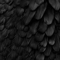 Wall Mural - Black Swan Feathers Background, Black Plume Pattern, Wings Feather Texture with Copy Space