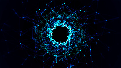 Wall Mural - colored polygonal space. futuristic wave with dots and lines. connection dots and lines structure. d