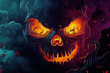 © Prime Lens - Skull with glowing orange and yellow flames and a large pumpkin. Halloween-themed projects, horror designs, or gothic artwork.