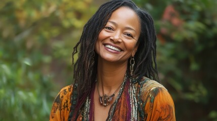 Radiant Woman with Dreadlocks Enjoying Nature Outdoors