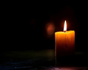 Poster - Solitary Candle Flame Burning in Darkness Representing Fleeting Nature of Life