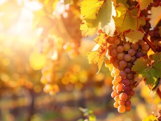 Poster - Golden Autumn Vineyard Bathed in Warm Afternoon Sunlight Ready for Harvest