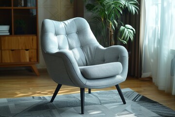 Modern Light Gray Fabric Armchair with Dark Wood Legs for Comfortable Living Room Seating