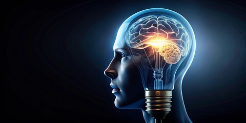 The Glowing Mind A Human Head Transformed into a Light Bulb, Illuminating Ideas, Concepts, and Innovative Thinking