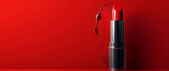 red lipstick on solid background, vibrant crimson and scarlet cosmetics, beauty makeup product conce