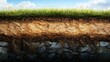 © Theeranan - Cross-section of earth with grass growing on top, revealing the rich layers of soil and root structure below, in great detail