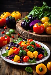 Wall Mural - colorful display nutrient packed ingredients artfully arranged plate healthy culinary experience, arrangement, salad, vegetables, fruits, herbs