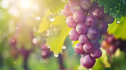 Sticker - Dewy Grape Cluster Hanging on Sunlit Vineyard Vine Ready for Harvest